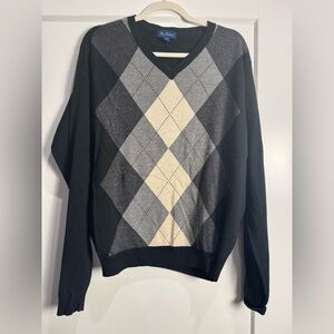 Paul Frederick silk cashmere Black and Gray Argyle Sweater